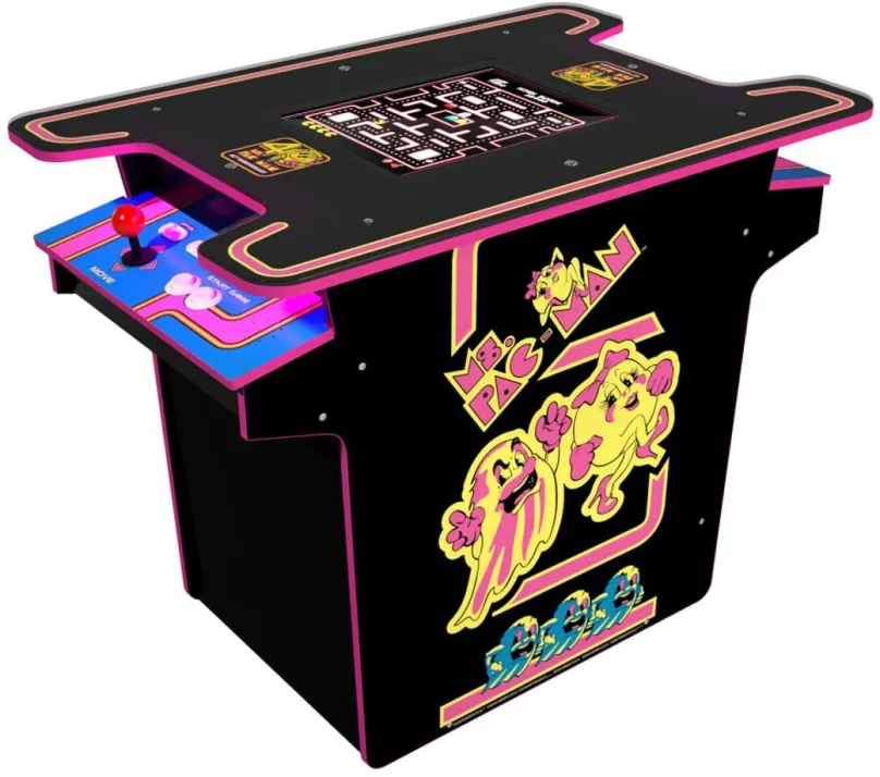 Arkádový automat Arcade1up Ms. Pac-Man Head-to-Head Table, v retro prevedení, má 10 predin