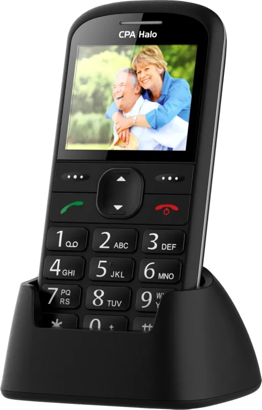 Mobilný telefón CPA Halo 21 Senior čierny s nabíjacím stojanom