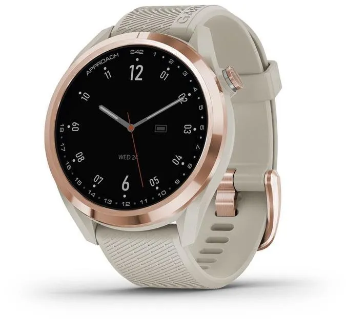 Chytré hodinky Garmin Approach S42 Rose Gold/Light Sand Silicone Band, dámske, transflekti