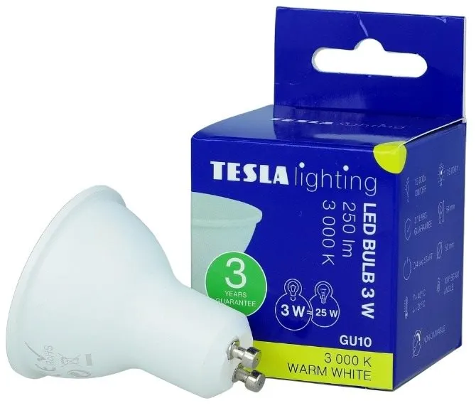 LED žiarovka TESLA LED GU10, 3W, 250lm, 3000K teplá biela