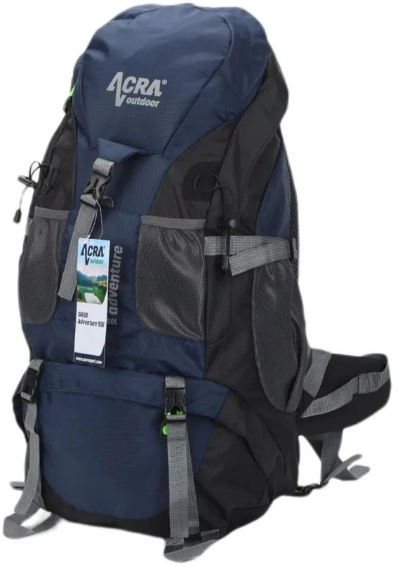 Turistický batoh Acra Adventure modrý 50l, s objemom 50 l, unisex prevedenie, rozmery 56 x