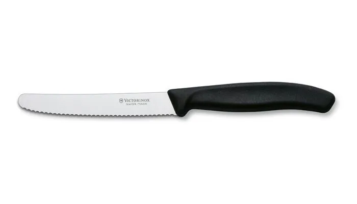 Kuchynský nôž Victorinox nôž na paradajky s vlnkovaným ostrím 11 cm čierny