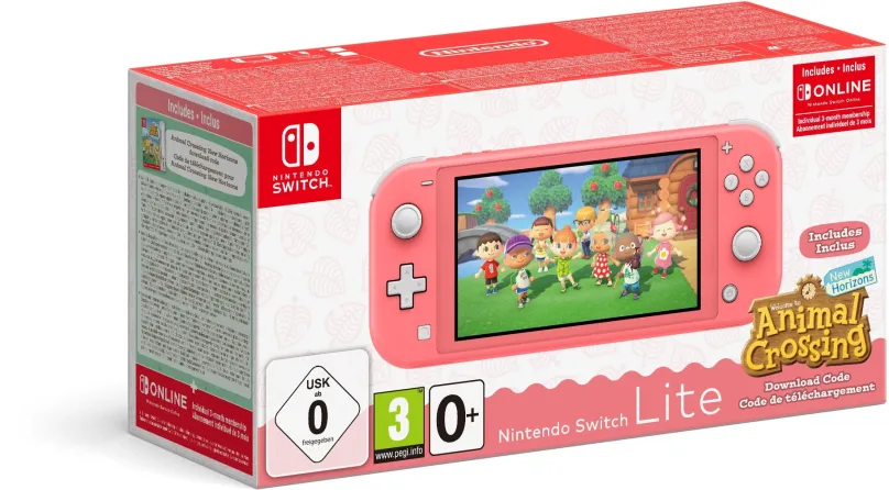 Herné konzoly Nintendo Switch Lite - Coral + Animal Crossing + 3M NSO
