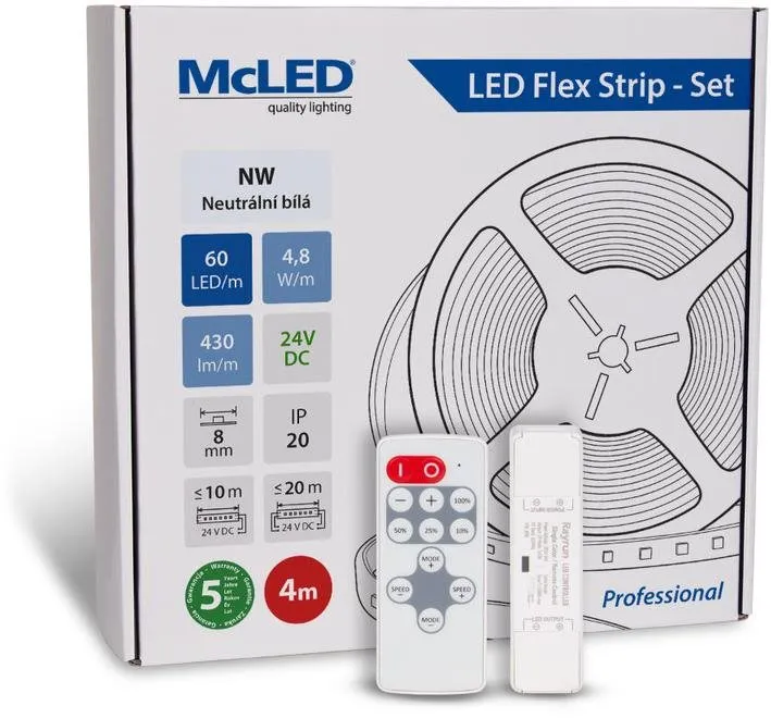LED pásik McLED Set LED pásik 4 ms ovládačom, NW, 4,8 W/m