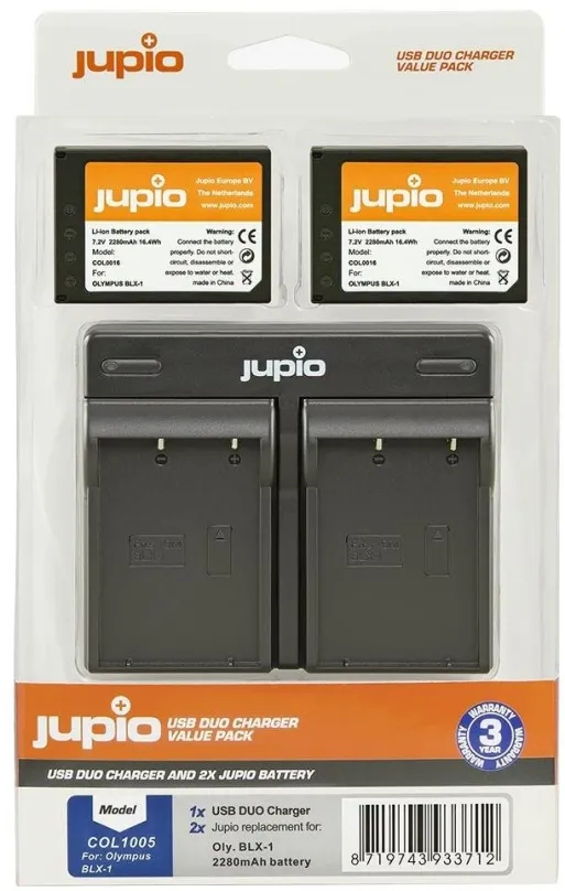 Batéria pre fotoaparát Jupio set 2x Battery BLX-1 2280mAh + USB Dual Charger pre OM system