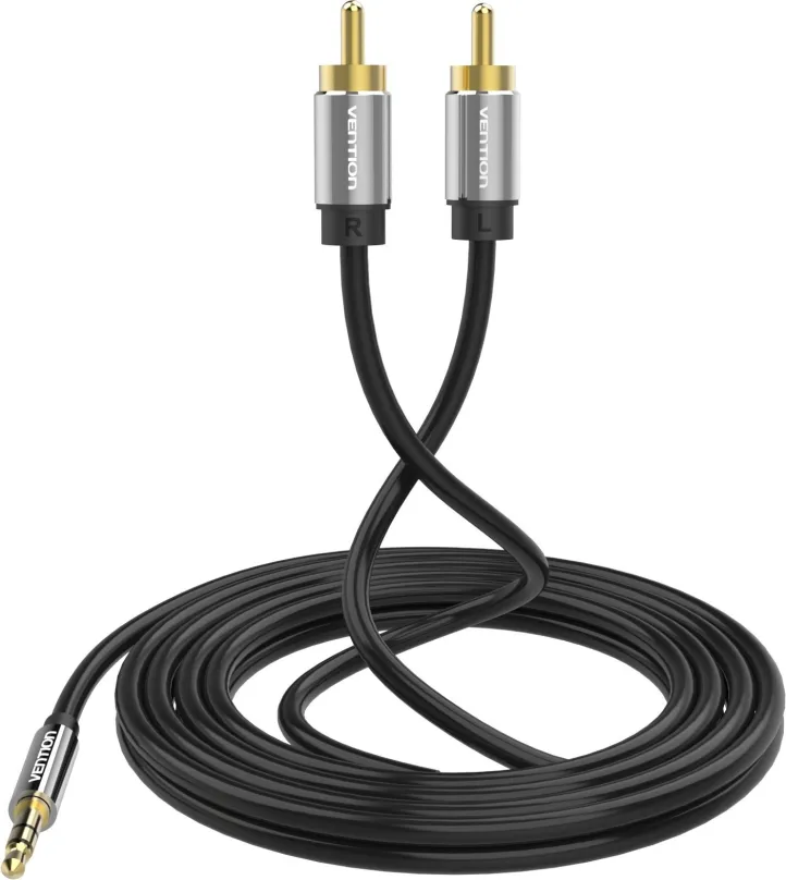 Audio kábel Vention 3.5mm Jack Male to 2x RCA Male Audio Cable 10m Black Metal Type