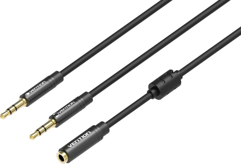 Redukcia Vention 2x 3.5mm (M) to 4-Pole 3.5mm (F) Stereo Splitter Cable 0.3m Black Metal Type