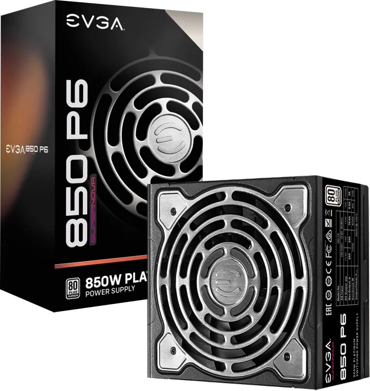 Počítačový zdroj EVGA SuperNOVA 850 P6, 850 W, ATX, 80 PLUS Platinum, účinnosť 94%, 6 ks P