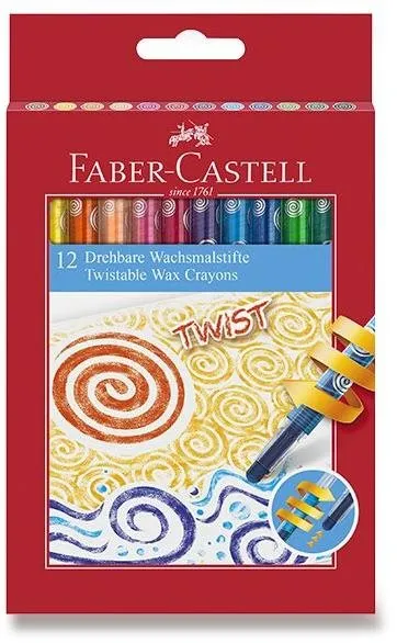 Voskovky FABER-CASTELL Twist v plastovom tele, 12 farieb