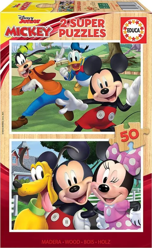 Puzzle Educa Drevené puzzle Mickey a priatelia 2x50 dielikov