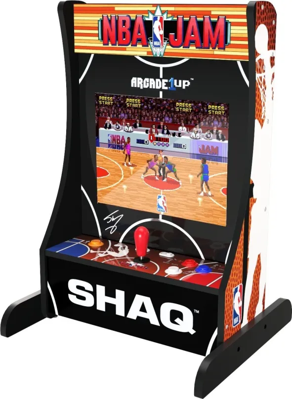 Arkádový automat Arcade1up NBA Jam Shaq Edition Partycade, v retro prevedení, má 3 predins