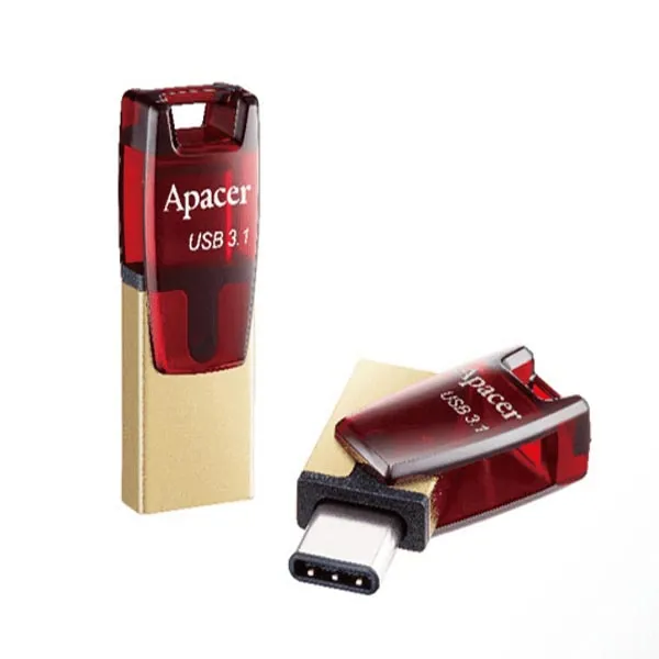 Apacer USB flash disk OTG, USB 3.0, 64GB, AH180, červený, AP64GAH180R-1, USB A/USB C, s otočnou krytkou