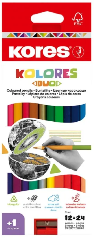 Pastelky KORES KOLORES DUO trojhranné obojstranné 12 ks (24 farieb)