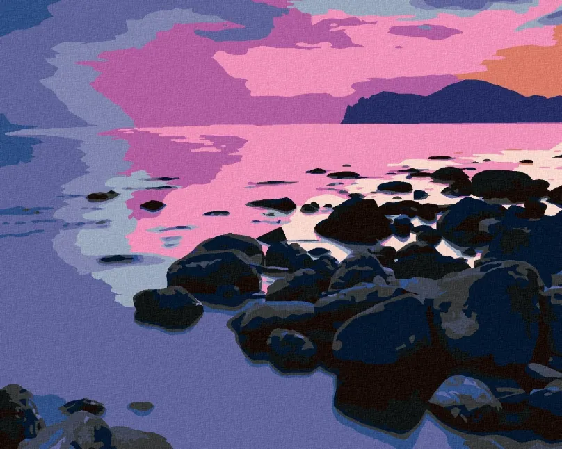 Maľovanie podľa čísel Západ slnka nad skalnatým pobrežím, 40x50 cm, bez rámu a bez vypnutia plátna