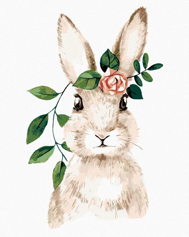 Maľovanie podľa čísel Zajac s ružou, 40x50 cm, bez rámu a bez vypnutia plátna