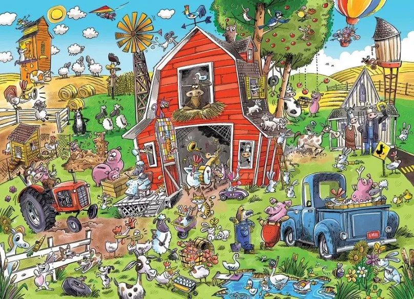 Puzzle Cobble Hill Puzzle DoodleTown: Šialená farma 500 dielikov