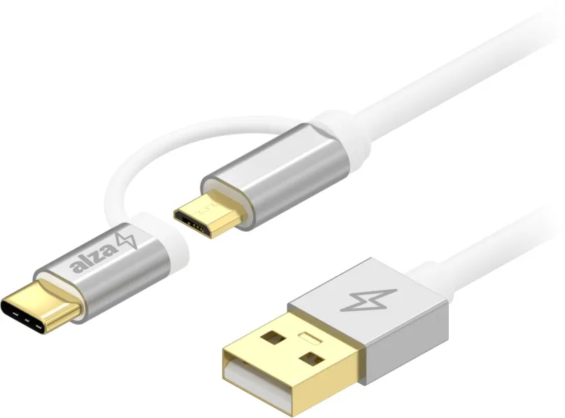 Dátový kábel AlzaPower AluCore 2in1 Micro USB + USB-C 2m strieborný