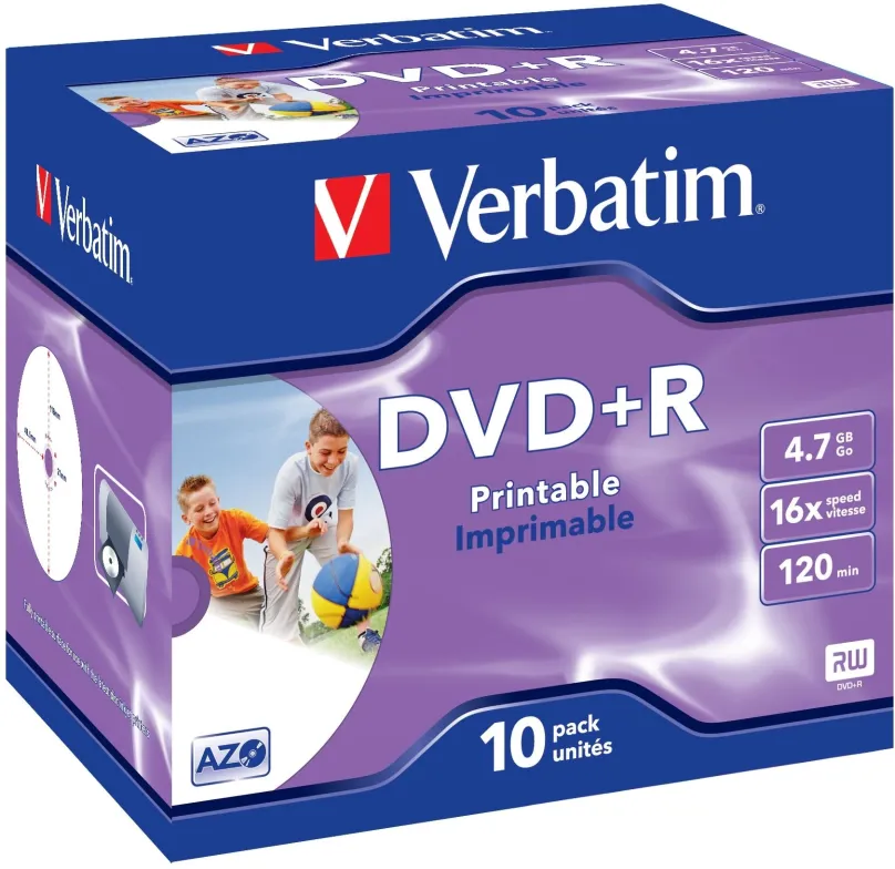 Médiá VERBATIM DVD+R AZO 4,7 GB, 16x, printable, šperk case 10 ks