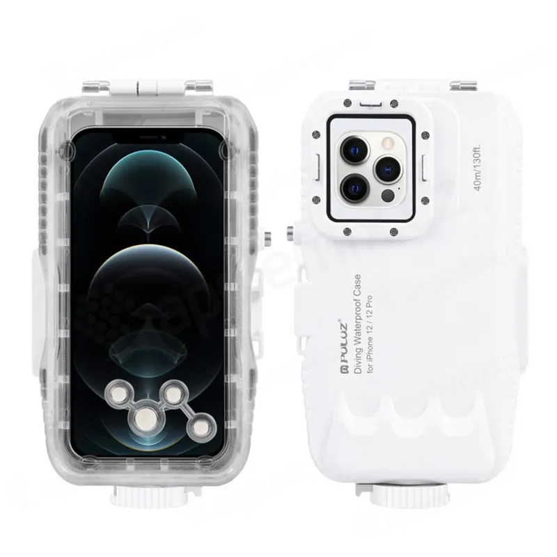Vodotesné púzdro PULUZ pre Apple iPhone 12/12 Pro, odolnosť do 40m hĺbky (IPX8) - priehľadné/biele