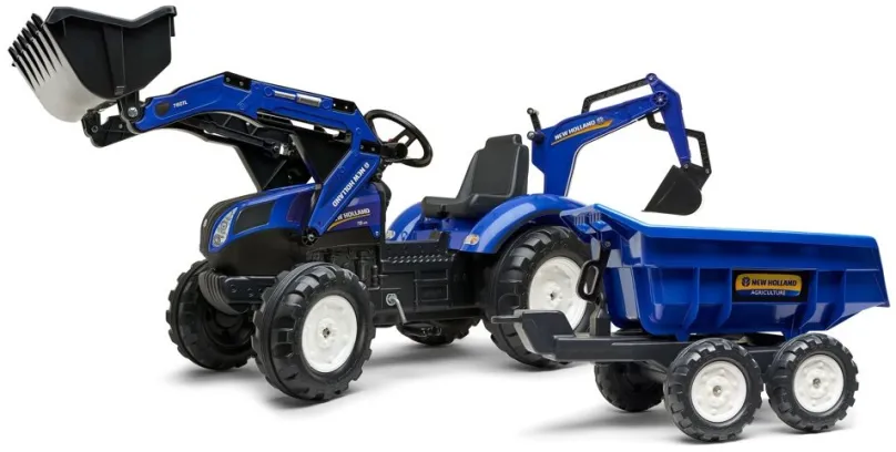 Šliapací traktor Traktor šliapací New Holland T modrý s prednou i zadnou lyžicou