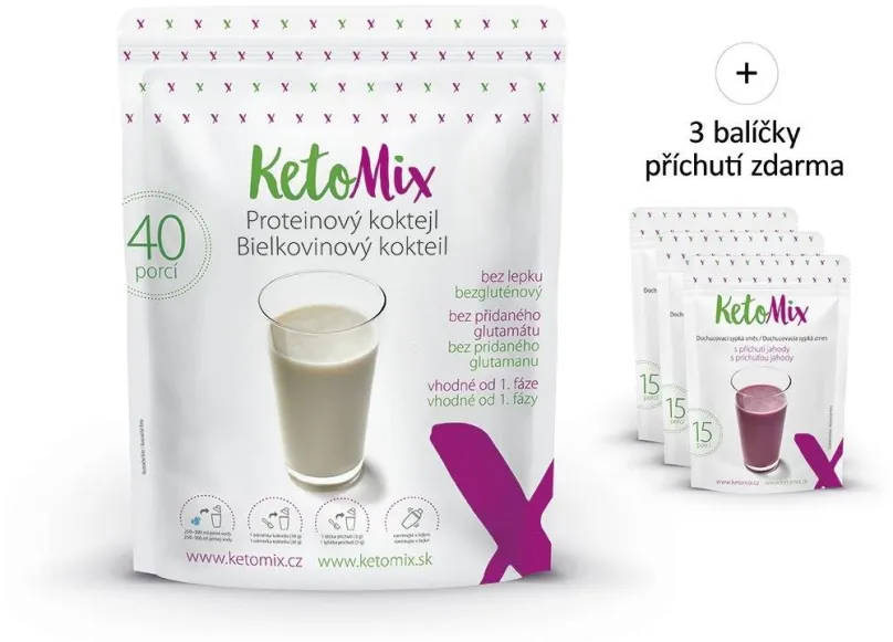 Proteínový drink KetoMix Proteínový koktail Čokoláda, vanilka a jahoda 1200 g (40 porcií)