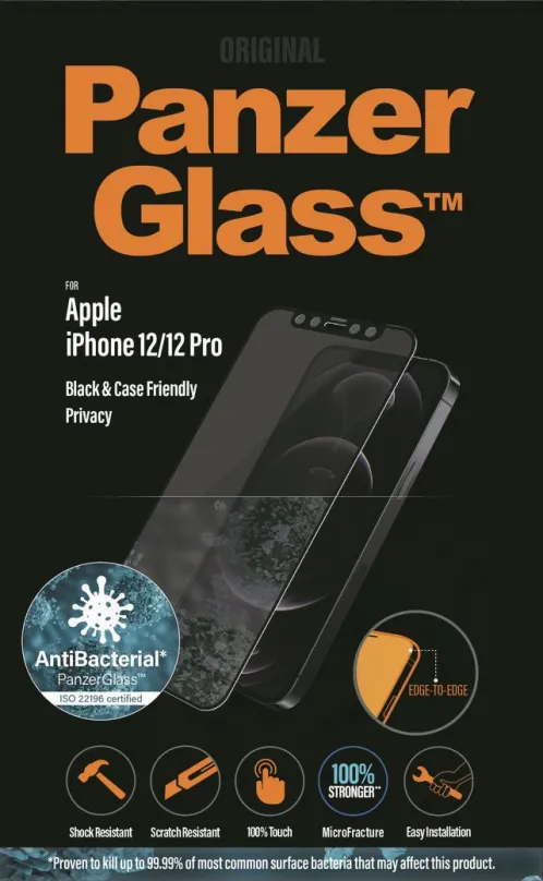 Ochranné sklo PanzerGlass Edge-to-Edge Privacy Antibacterial pre Apple iPhone 12 / iPhone 12 Pre čierne