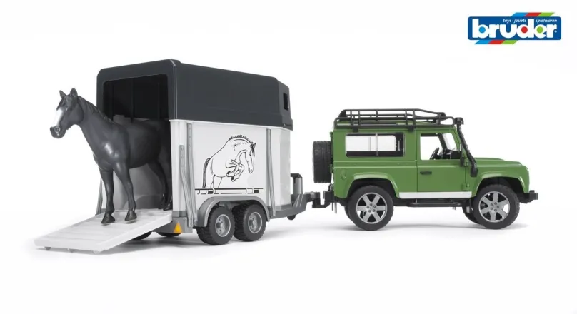 Auto Bruder Land Rover s prívesom na prepravu koní vrátane 1 koňa