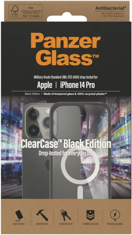 Kryt na mobil PanzerGlass ClearCase Apple iPhone 14 Pro (Black edition) s MagSafe, pre App