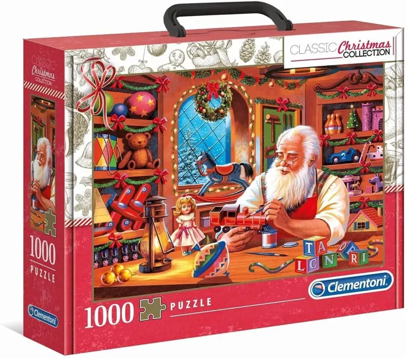 Puzzle Clementoni Puzzle v kufríku Vianočná kolekcia: Santova dielňa 1000 dielikov