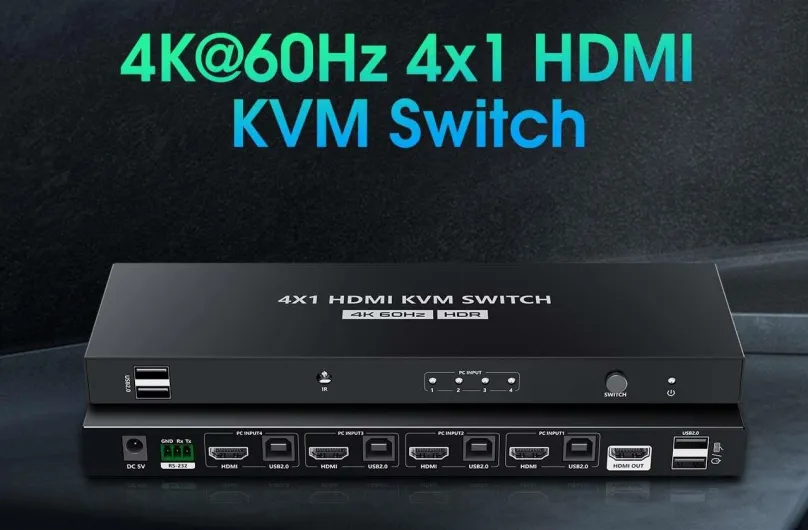 Switch PremiumCord 4K@60Hz HDMI2.0 KVM switch 4:1 s diaľkovým ovládačom
