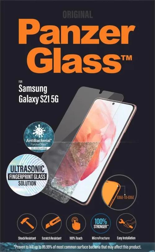 Ochranné sklo PanzerGlass Edge-to-Edge Antibacterial pre Samsung Galaxy S21 5G (celolepené s funkčným odtlačkom prstov