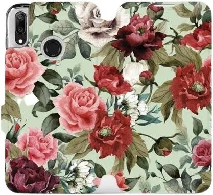 Kryt na mobil Flipové puzdro na mobil Huawei Y7 2019 - MD06P Ruže a kvety na svetlo zelenom pozadí