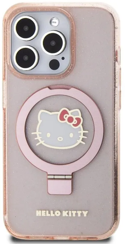 Kryt na mobil Hello Kitty IML Ringstand Glitter Kitty Head Logo MagSafe Zadný Kryt pre iPhone 15 Pro Pink