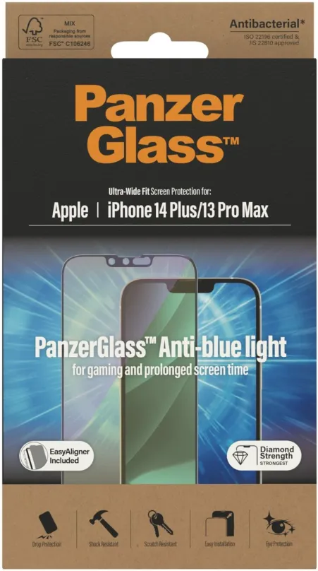 Ochranné sklo PanzerGlass Apple iPhone 13 Pro Max/14 Plus s Anti-BlueLight vrstvou a inštalačným rámčekom