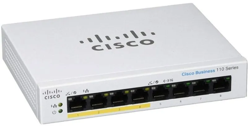 Switch CISCO CBS110 Unmanaged 8-port GE, Partial PoE, Desktop, Ext PS, desktop, 8x RJ-45,