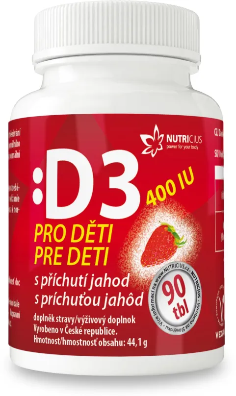 Doplnok stravy Vitamín D3 400IU pre deti - jahoda tbl.90