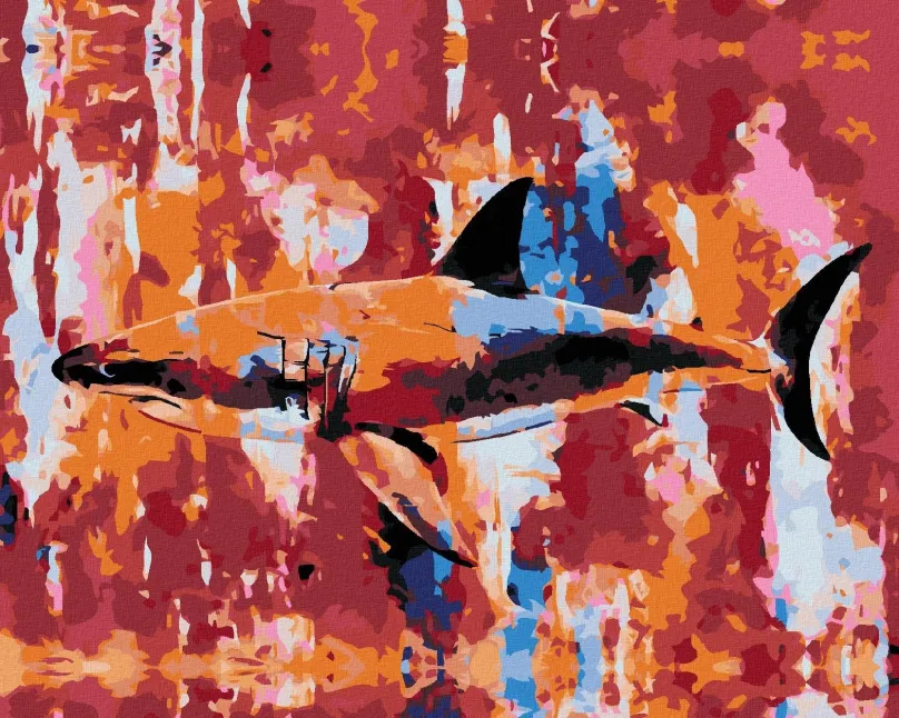 Maľovanie podľa čísel Žralok na abstraktnom pozadí, 80x100 cm, vypnuté plátno na rám