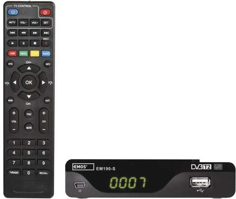 Set-top box EMOS EM190-S, DVB-T2/T (H.265/HEVC), Full HD, Externý IR, USB, Timeshift, EPG,