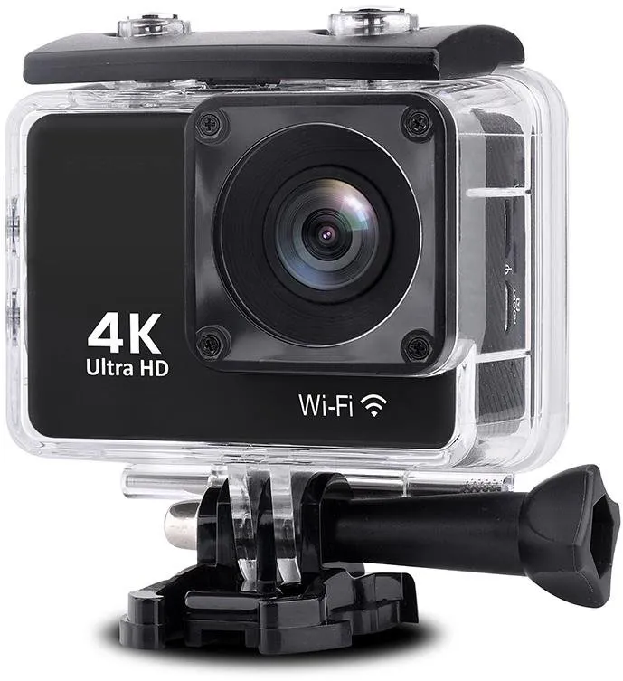 Outdoorová kamera Hurtel Športová kamera 4 K Full HD Wi-Fi 16 Mpx vodotesná širokouhla + príslušenstvo čierna