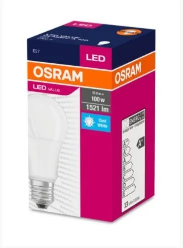 LED žiarovka OSRAM LED VALUE ClasA 230V 13W 840 E27 noDIM A+ Plast matný 1521lm 4000K 10000h (krabička 1ks)