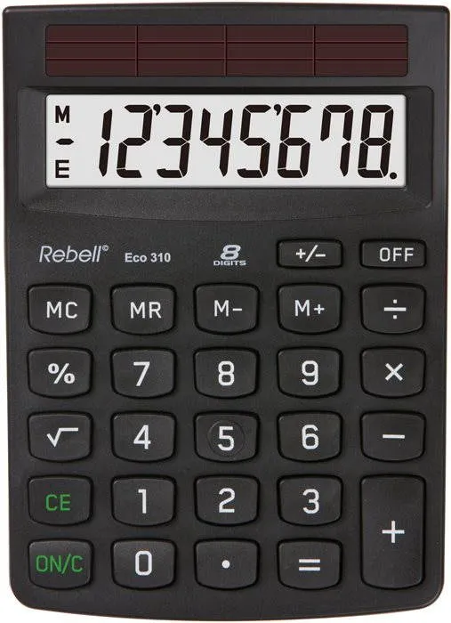 Kalkulačka REBELL ECO 310, stolný, batériové napájanie, 8miestny 1riadkový displej, odmocn