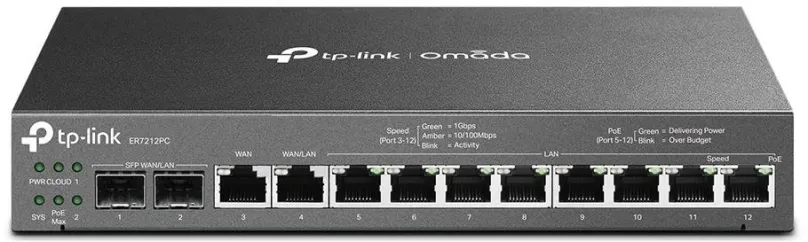 Router TP-Link ER7212PC, Omada SDN, 8 x LAN, 1 x WAN, 1 MB RAM, 8 MB Flash úložisko, porty