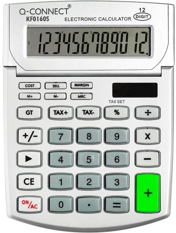 Kalkulačka Q-CONNECT KF01605, stolné, solárne i batériové napájanie, 12miestny 1riadkový d