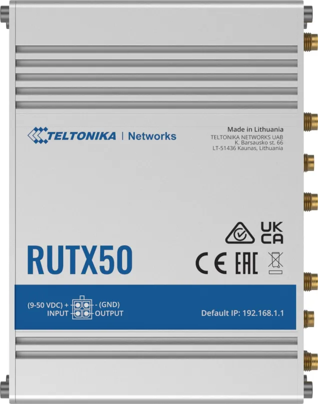 LTE WiFi modem Teltonika RUTX50, rýchlosť WiFi prenosu 6936Mb/s, prenosová rýchlosť LAN po