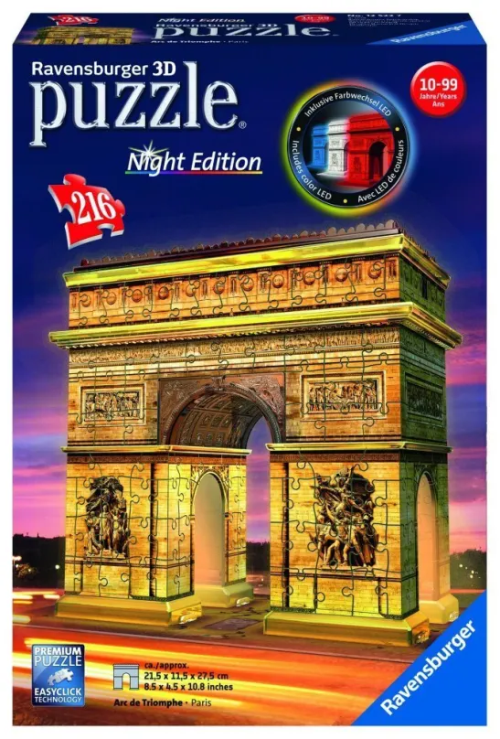 3D puzzle Ravensburger 3D 125227 Víťazný oblúk (Nočná edícia)