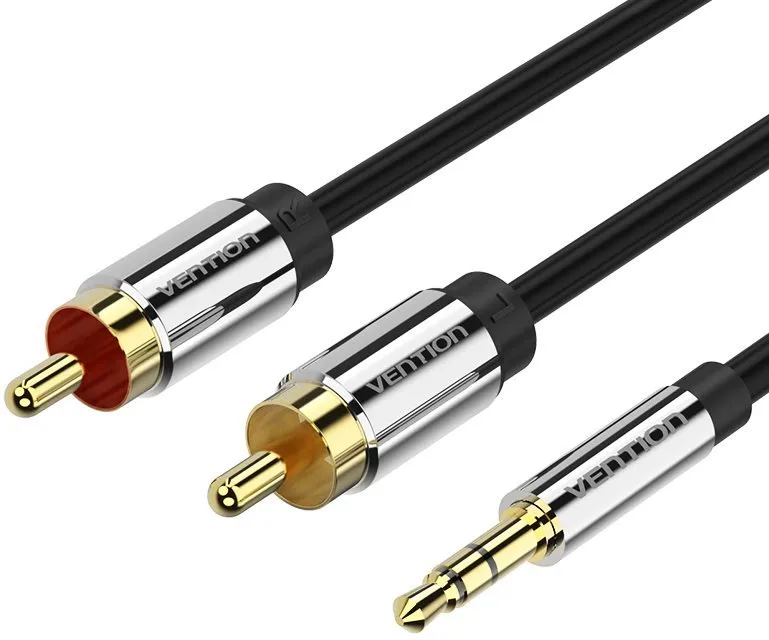 Audio kábel Vention 3.5mm Jack Male to 2x RCA Male Audio Cable 2m Black Metal Type