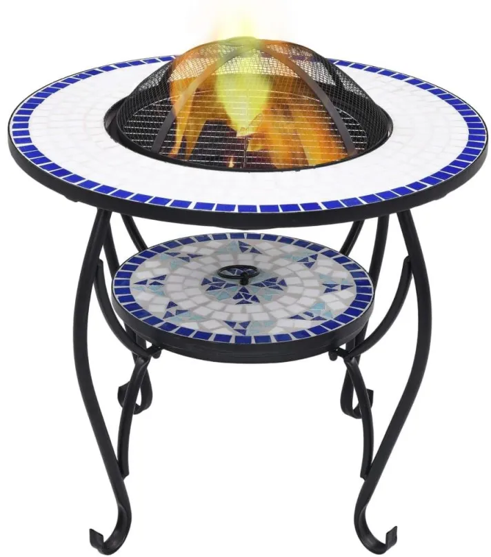 Ohnisko Mozaikový stolík s ohniskom modrobiely 68 cm keramika