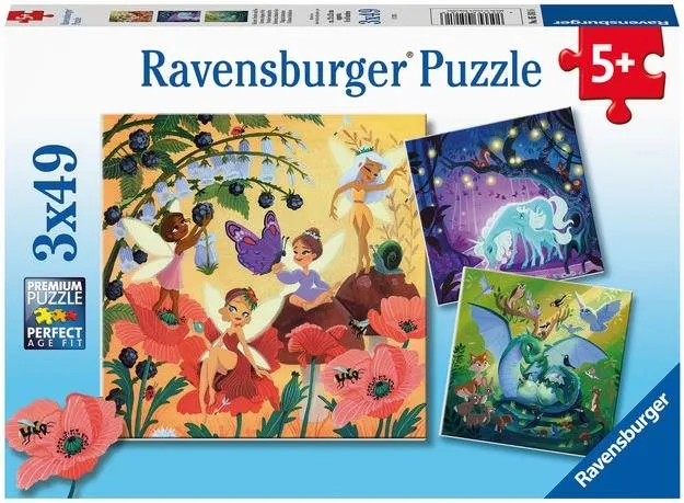 Puzzle Ravensburger 051816 Víla, drak a jednorožec 3x49 dielikov