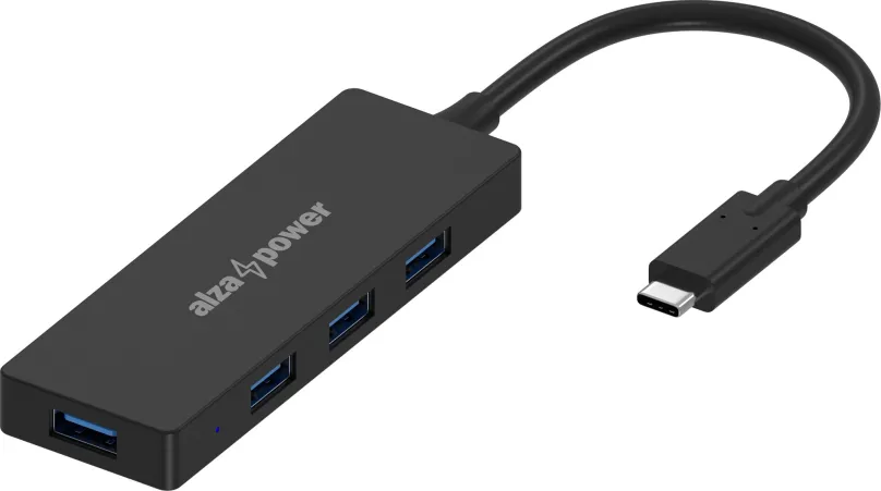 USB Hub AlzaPower FlatCore USB-C (M) na 4× USB-A 3.0 (F) čierny