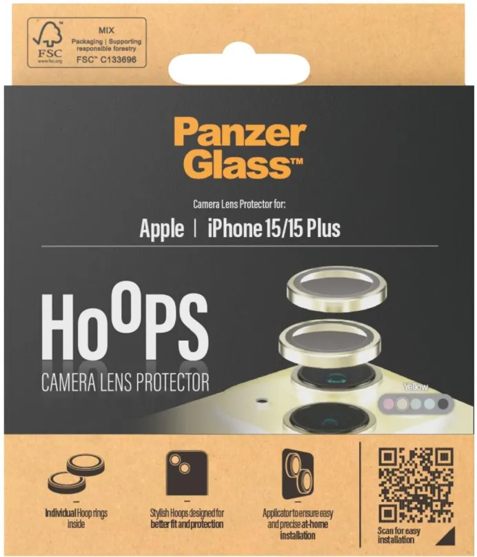Ochranné sklo PanzerGlass HoOps Apple iPhone 15/15 Plus - ochranné krúžky pre šošovky fotoaparátu - žltý hliník